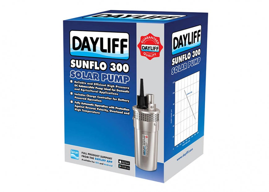 Full Set Dayliff SunFlo-S 300 - 3m³/day at 60m Head - 24V Solar Water Pump